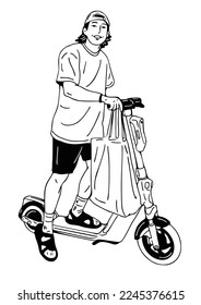 man driving electric scooter
free time art hand drawn illustration