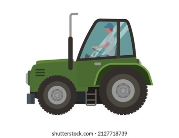 Man driving farming tractor vehicle. Simple flat illustration.