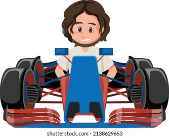 Ilustración de un coche de carreras con fórmula de conducción de un hombre