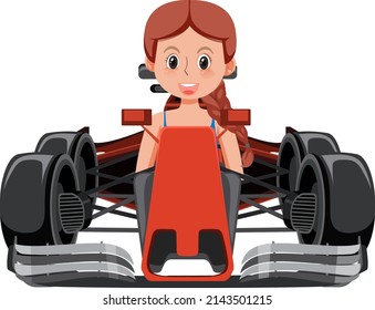 Ilustración de un coche de carreras con fórmula de conducción de un hombre