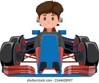 Ilustración de un coche de carreras con fórmula de conducción de un hombre