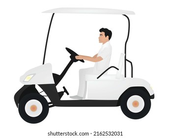 Man driving golf vehicle. vector