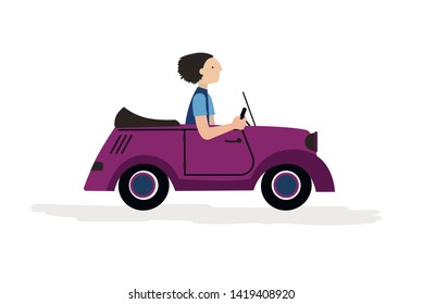 Man driving his car. Flat style. Vector illustration.