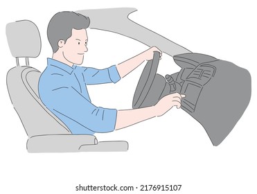 Man driving his car vector cartoon illustrator