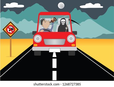 man driving his car while drinking alcohol on the road. vector illustration