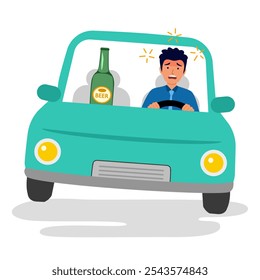 Man driving his car while drinking alcohol on the road.