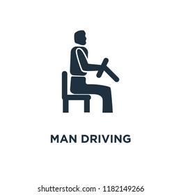 Man Driving icon. Black filled vector illustration. Man Driving symbol on white background. Can be used in web and mobile.