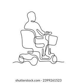 Man driving mobility scooter continuous line vector illustration