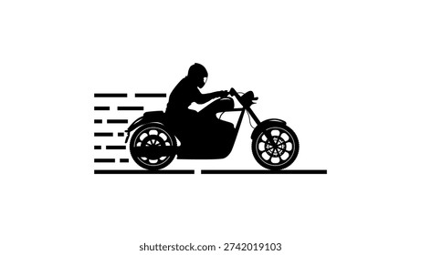 a man driving a motorcycle, black isolated silhouette