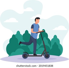 Man Driving On Electric Scooter In The City Concept, Riding in the Park Vector Icon Design, Weekly holidays Activity Symbol, Week Rest Days Sign, Lazy weekends people Stock illustration