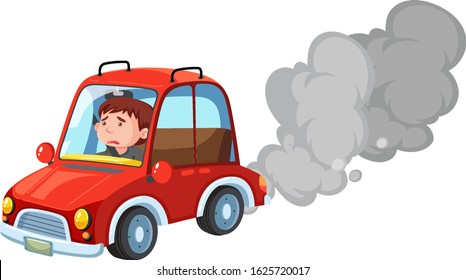Man driving red car on white background illustration