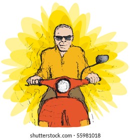 Man driving scooter, vector illustration