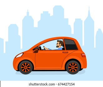 Man Driving Small Electric Car In The City