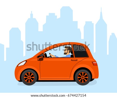 man driving small electric car in the city