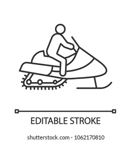 Man driving snowmobile linear icon. Thin line illustration. Motor sled driver. Contour symbol. Vector isolated outline drawing. Editable stroke