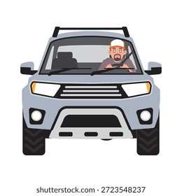 Hombre conduciendo SUV vista frontal ilustrador de Arte vectorial