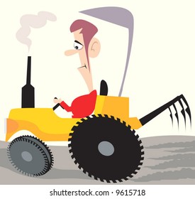  man driving tractor in a field	