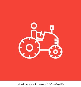 Icono de la línea del tractor de conducción masculina.
