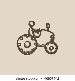 Man driving tractor vector sketch icon isolated on background. Hand drawn Man driving tractor icon. Man driving tractor sketch icon for infographic, website or app.