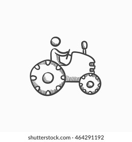 Homem conduzindo trator ícone de esboço vetorial isolado no fundo. Desenhado à mão Homem dirigindo ícone trator. Homem conduzindo trator ícone de esboço para infográfico, site ou aplicativo.