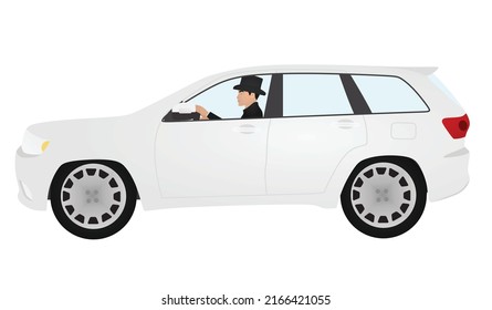 Man driving white car. vector