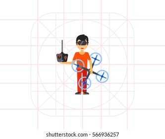 Man with Drone and Remote Control Icon