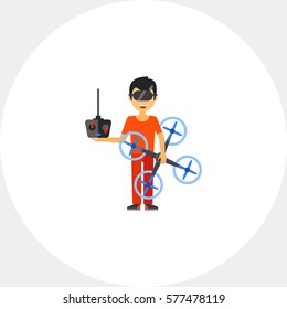 Man with Drone and Remote Control Icon