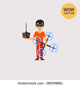 Man with Drone and Remote Control Icon
