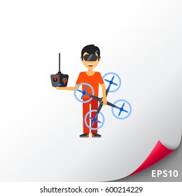 Man with Drone and Remote Control Icon
