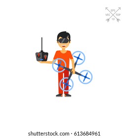 Man with Drone and Remote Control Icon