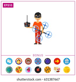 Man with Drone and Remote Control Icon