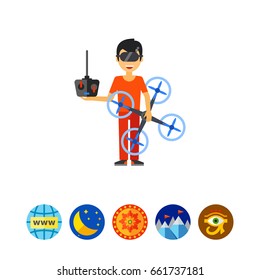 Man with Drone and Remote Control Icon