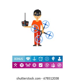 Man with Drone and Remote Control Icon