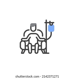 Man with drop counter line icon. linear style sign for mobile concept and web design. Intravenous therapy outline vector icon. Symbol, logo illustration. Vector graphics