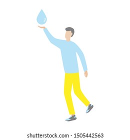 Man and drop. Flat cartoon character isolated on white background