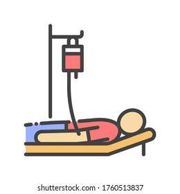 Man with a dropper color line icon. Hospital ward, intensive therapy. Medical treatment. Sign for web page, mobile app, button, logo. Vector isolated element. Editable stroke