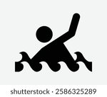 Man Drowning Drown Help Fist Aid Water Danger Human Waving Wave Sea Ocean Lifeguard Safety Black White Icon Sign Symbol Graphic Illustration Vector