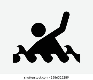 Man Drowning Drown Help Fist Aid Water Danger Human Waving Wave Sea Ocean Lifeguard Safety Black White Icon Sign Symbol Graphic Illustration Vector