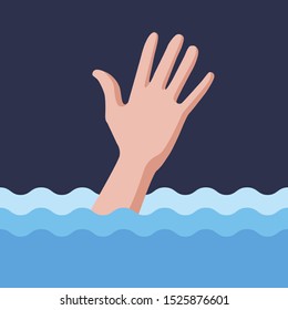 man is drowning. hand asks for help in the water. flat vector illustration