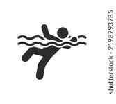Man drowning icon. Monochrome black and white symbol