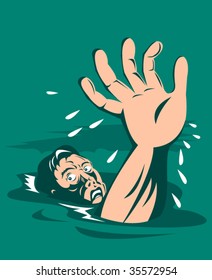 Man drowning reaching out for help