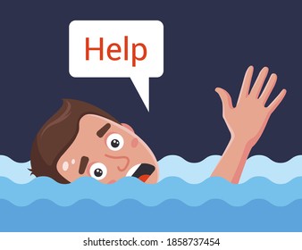 a man drowns in water and asks for help. flat vector character illustration.