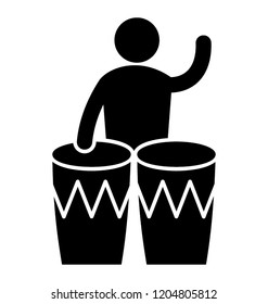 Man with drum beating for making music sound 