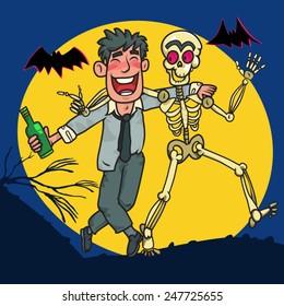 man drunk with friend,vector
