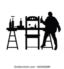 man drunk silhouette with bottle in black illustration on white