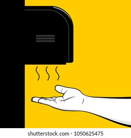 Man drying his hand in dryer machine