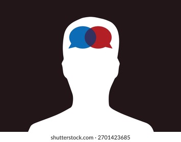 Hombre de doble opinión en mente, doble pensamiento ilustración de salud mental