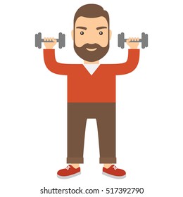 Man with dumbbells. Concept flat cartoon vector icon.