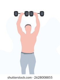 Homem com Dumbbells Exercício Crossfit, Benefício do conceito de ginástica, vetor ilustração design background