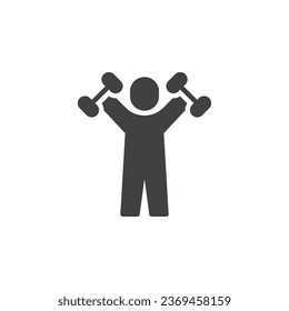 Man with dumbbells vector icon. filled flat sign for mobile concept and web design. Sports and fitness glyph icon. CrossFit sports symbol, logo illustration. Vector graphics